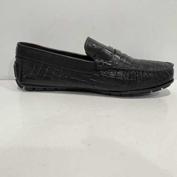 Bacco Bucci Mens Sz 8 Slip-On Black Croc Print Leather Driving Mocs Penny Loafer - Picture 7 of 12